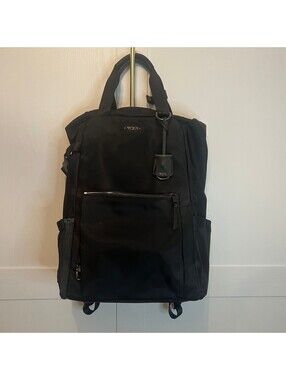 TUMI Voyageur Fern Drawstring Backpack Black Nylon Laptop Travel Bag 142361